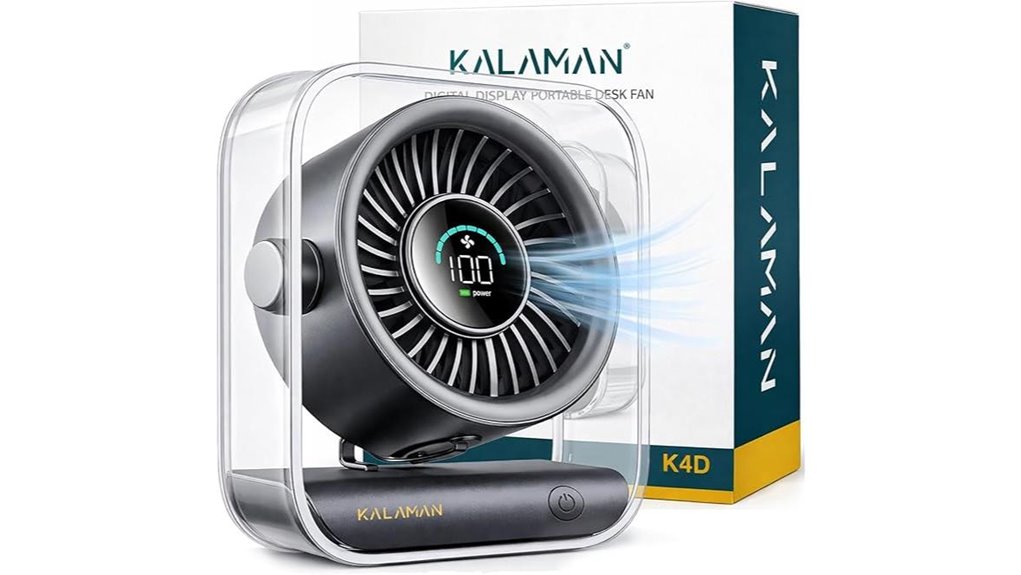 kalaman black rechargeable desk fan