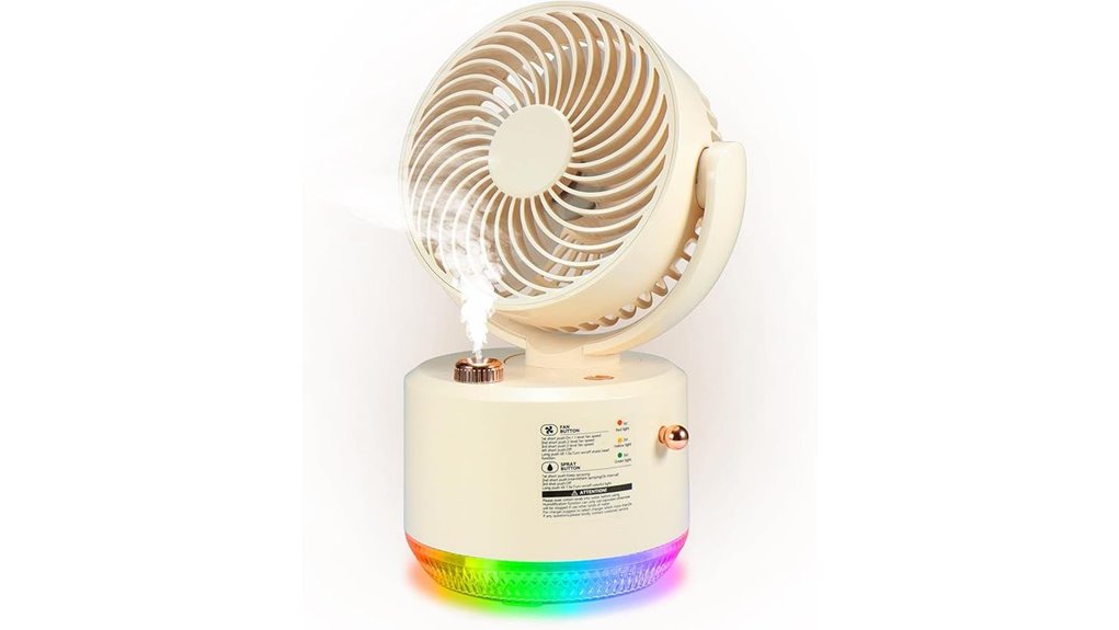 portable misting car fan with rgb lights