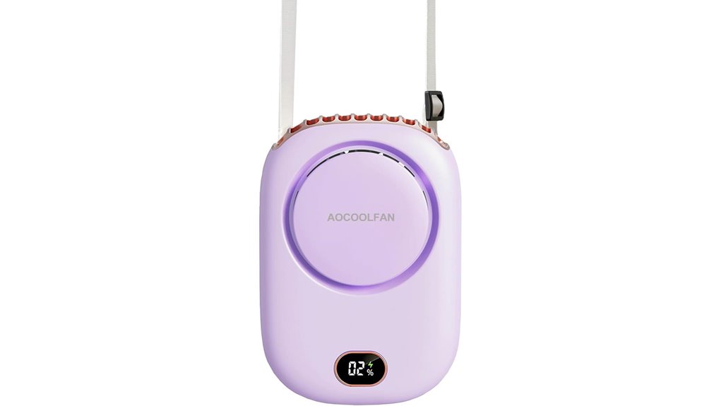 portable neck fan usb rechargeable three speed purple