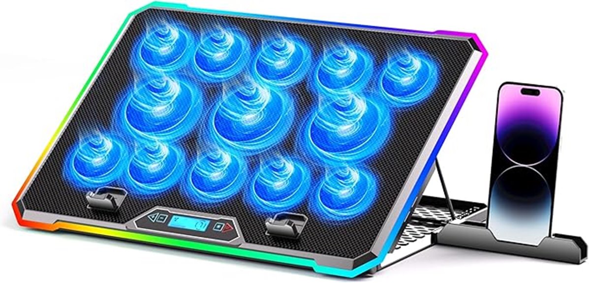 quiet 13 fan rgb lcd laptop cooler