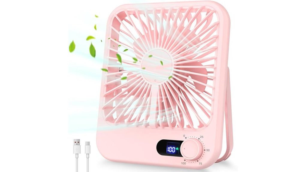 rechargeable pink tilt desk fan